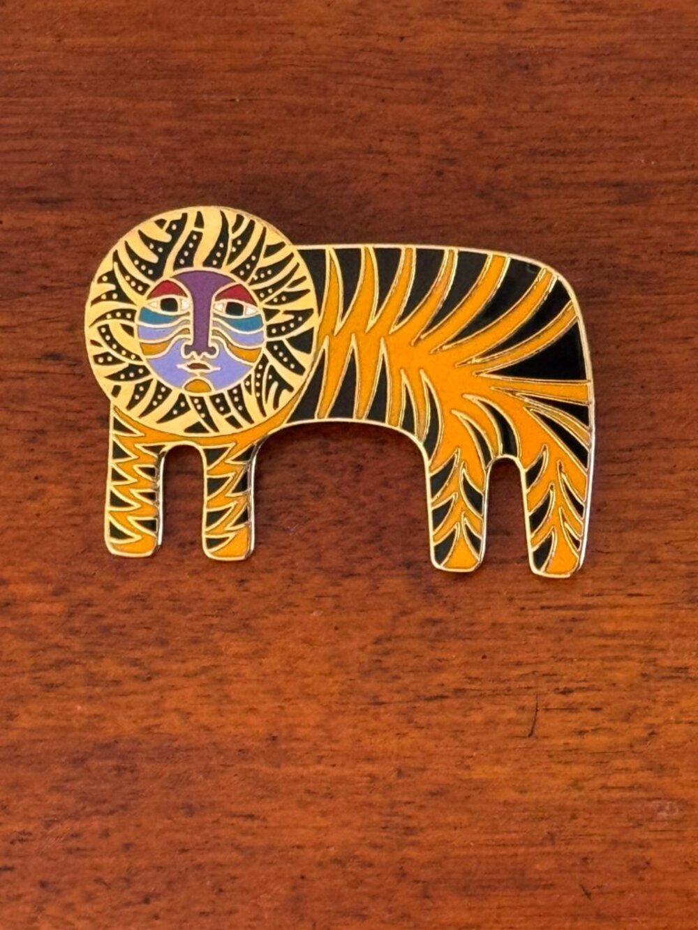 Laurel Burch Tiger Brooch Gold Tone Enamel Cat Pin Vintage Signed - Picture 7 of 8